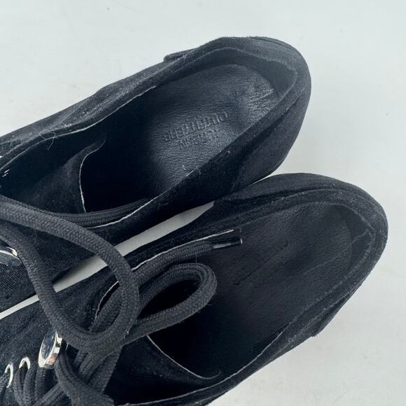 Urban Outfitters Black Velvet Lace-Up Chunky Platform Heels 90s Y2K Style Size 7 - Picture 3 of 14